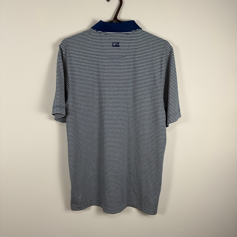 Cutter & Buck Mens Blue White Striped Polo Shirt Small Canadian Malartic - Picture 9 of 12